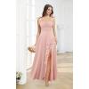 imagehomdor Spaghetti Straps Chiffon Bridesmaid Dresses for Women Long Ruffles Scoop Neck Pleated Formal Evening Gown with SlitYellow
