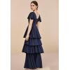imagehomdor Tiered Ruffles Bridesmaid Dresses for Women 2025 V Neck Chiffon Formal Evening Dresses with SleevesYellow