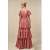 imagehomdor Tiered Ruffles Bridesmaid Dresses for Women 2025 V Neck Chiffon Formal Evening Dresses with SleevesYellow