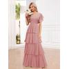 imagehomdor Tiered Ruffles Bridesmaid Dresses for Women 2025 V Neck Chiffon Formal Evening Dresses with SleevesYellow