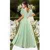 imagehomdor V Neck Chiffon Bridesmaid Dresses with Slit Ruffles Pleated A Line Formal Dress with SleevesYellow