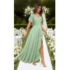 imagehomdor V Neck Chiffon Bridesmaid Dresses with Slit Ruffles Pleated A Line Formal Dress with SleevesYellow