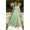 imagehomdor V Neck Chiffon Bridesmaid Dresses with Slit Ruffles Pleated A Line Formal Dress with SleevesYellow