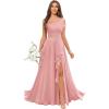 imageChiffon Bridesmaid Dresses for Women One Shoulder Ruffles Pleated Formal Dress with PocketsDusty Rose