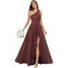 imageChiffon One Shoulder Bridesmaid Dresses with Slit ALine Long Formal Party Dress with PocketsBurgundy