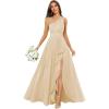 imageChiffon One Shoulder Bridesmaid Dresses with Slit ALine Long Formal Party Dress with PocketsChampagne