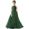 imageHalter Pageant Gowns Girls Sparkly Sequin Ball Gown Flower Girl Dresses with Tulle Cape Kids Toddle DressEmerald Green