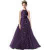 imageHalter Pageant Gowns Girls Sparkly Sequin Ball Gown Flower Girl Dresses with Tulle Cape Kids Toddle DressGrape
