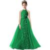 imageHalter Pageant Gowns Girls Sparkly Sequin Ball Gown Flower Girl Dresses with Tulle Cape Kids Toddle DressGreen