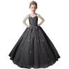 imageLace Applique Tulle Pageant Gowns for Girls Ball Gown Flower Girl Dress Princess Toddler Kids Prom DressBlack