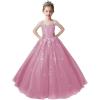 imageLace Applique Tulle Pageant Gowns for Girls Ball Gown Flower Girl Dress Princess Toddler Kids Prom DressDusty Pink