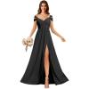 imageOff Shoulder Chiffon Bridesmaid Dresses for Women Pleated A Line Formal Evening Gown with SlitBlack