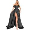 imageOff Shoulder Satin Bridesmaid Dresses Mermaid Wedding Dress Ruched Satin Prom Dresses Long for Women with CapeBlack