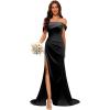 imageOff Shoulder Satin Bridesmaid Dresses for Wedding Long 2025 Mermaid Prom Dresses Pleated Formal Evening Gown with SlitBlack