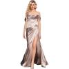 imageOff The Shoulder Mermaid Prom Dresses for Women Satin Silk Ruched Wrap Formal Evening Gowns with SlitChampagne
