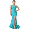 imageOne Shoulder Bridesmaid Dresses Long 2025 Mermaid Satin Prom Dress Stretchy Bodycon Formal Gowns for Wedding with SlitAqua