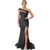 imageOne Shoulder Bridesmaid Dresses Long 2025 Mermaid Satin Prom Dress Stretchy Bodycon Formal Gowns for Wedding with SlitBlack