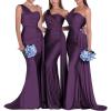 imageOne Shoulder Mermaid Bridesmaid Dresses for Wedding Ruched Satin Prom Dress Bodycon Formal Party DressGrape