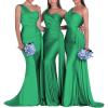 imageOne Shoulder Mermaid Bridesmaid Dresses for Wedding Ruched Satin Prom Dress Bodycon Formal Party DressGreen