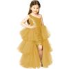 imageOne Shoulder Sequin Pagent Dresses Girls Tulle Ball Gown Layered High Low Flower Girl Dress for WeddingGold