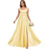 imageSatin Bridesmaid Dresses with Bow Square Neck A Line Formal Evening Dresses Long for WomenYellow