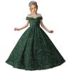 imageSequin Flower Girl Dresses for Wedding Off Shoulder Sparkly Pageant Dress for Girls Ball Gown Kids DressEmerald Green