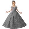 imageSequin Flower Girl Dresses for Wedding Off Shoulder Sparkly Pageant Dress for Girls Ball Gown Kids DressGrey