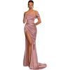 imageSilk Satin Bridesmaid Dresses One Shoulder Mermaid Prom Dress Ruched Formal Party Dress with SlitDusty Rose