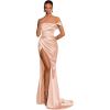 imageSilk Satin Bridesmaid Dresses One Shoulder Mermaid Prom Dress Ruched Formal Party Dress with SlitPeach