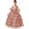 imageTulle Pageant Dress Lace Flower Girl Dresses Appliques Tiered Princess Ball Gown Kids Prom Formal GownsDusty Rose