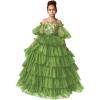 imageTulle Pageant Dress Lace Flower Girl Dresses Appliques Tiered Princess Ball Gown Kids Prom Formal GownsOlive