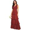 imageV Neck Tiered Bridesmaid Dresses Long for Women Ruffles Chiffon Formal Evening DressesWine Red