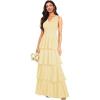imageV Neck Tiered Bridesmaid Dresses Long for Women Ruffles Chiffon Formal Evening DressesYellow