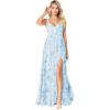imageWomens Chiffon Bridesmaid Dresses Long Spaghetti Straps V Neck Ruched A Line Formal DressFloral Blue2