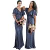 imageWomens V Neck Sequin Bridesmaid Dresses Long Sparkly Prom Dresses 2024 Mermaid Wrap Formal Evening GownsNavy Blue