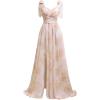 imagehomdor Chiffon Bridesmaid Dresses Long 2025 Foral Printed Prom Dresses Spaghetti Straps Pleated Formal Maxi Dress with SlitChampagne
