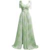 imagehomdor Chiffon Bridesmaid Dresses Long 2025 Foral Printed Prom Dresses Spaghetti Straps Pleated Formal Maxi Dress with SlitSage