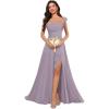 imagehomdor Spaghetti Straps Chiffon Bridesmaid Dresses for Women Long Ruffles Scoop Neck Pleated Formal Evening Gown with SlitWisteria