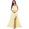 imagehomdor Spaghetti Straps Chiffon Bridesmaid Dresses for Women Long Ruffles Scoop Neck Pleated Formal Evening Gown with SlitYellow