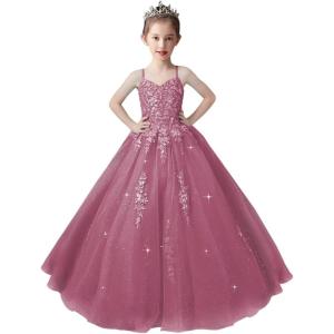 imageLace Applique Tulle Pageant Gowns for Girls Ball Gown Flower Girl Dress Princess Toddler Kids Prom DressDerset Rose