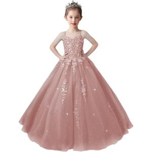 imageLace Applique Tulle Pageant Gowns for Girls Ball Gown Flower Girl Dress Princess Toddler Kids Prom DressDusty Rose