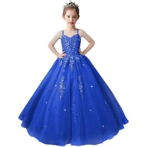 imageLace Applique Tulle Pageant Gowns for Girls Ball Gown Flower Girl Dress Princess Toddler Kids Prom DressRoyal Blue