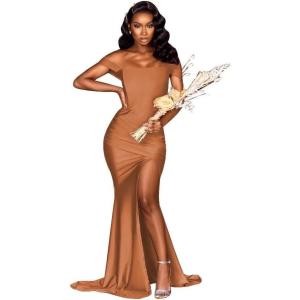 imageOff Shoulder Mermaid Bridesmaid Dresses for Wedding Long Prom Dress 2024 Tight Pleat Formal Gowns with SlitBurnt Orange