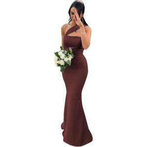 imageOne Shoulder Satin Bridesmaid Dresses Mermaid Prom Dress Long Bodycon Formal Wedding Dress for WomenBurgundy