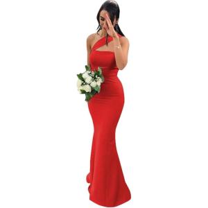 imageOne Shoulder Satin Bridesmaid Dresses Mermaid Prom Dress Long Bodycon Formal Wedding Dress for WomenRed