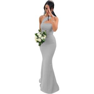 imageOne Shoulder Satin Bridesmaid Dresses Mermaid Prom Dress Long Bodycon Formal Wedding Dress for WomenSilver
