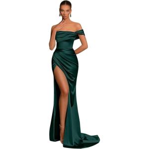 imageSilk Satin Bridesmaid Dresses One Shoulder Mermaid Prom Dress Ruched Formal Party Dress with SlitTeal