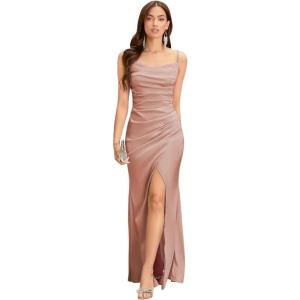 imageSpaghetti Straps Mermaid Prom Dress Long Silk Satin Bridesmaid Dresses for Wedding Cowl Neck Formal Gowns with SlitDusty Rose