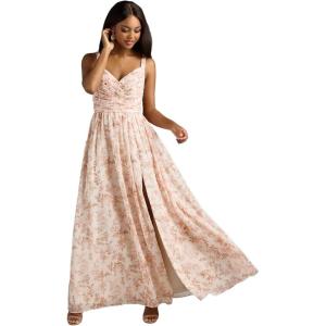 imageWomens Chiffon Bridesmaid Dresses Long Spaghetti Straps V Neck Ruched A Line Formal DressFloral Blush