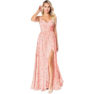 imageWomens Chiffon Bridesmaid Dresses Long Spaghetti Straps V Neck Ruched A Line Formal DressFloral Coral